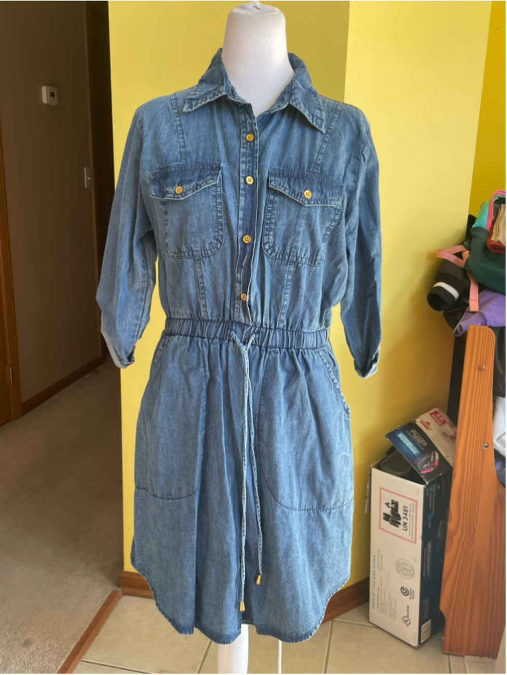 Women's MPH Collection Blue Denim Shirtdress with Gold Buttons Size M